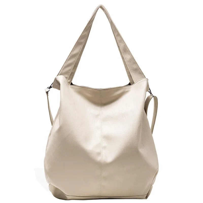 Retro Big Beach Tote Bag Casual Large Capacity Shoulder Crossbody Bags Shopper Pu Leather Handbags