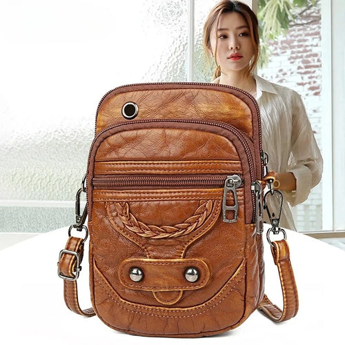 Vintage PU Leather Small Crossbody Bag with Phone Pocket