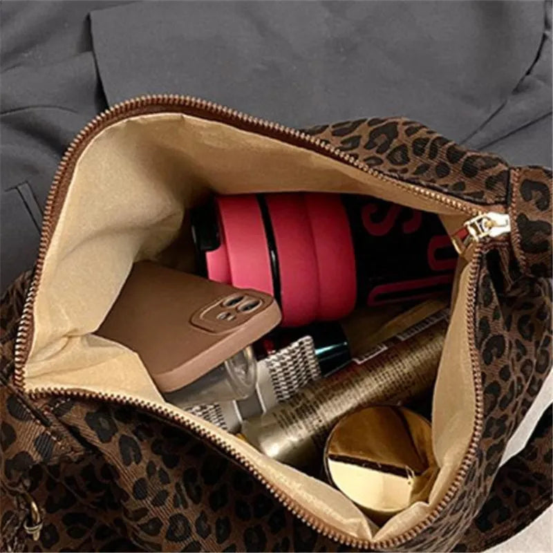 Chic Leopard Print Hobo Bag Soft Tote Shoulder Bags Adjustable Strap - Soft
