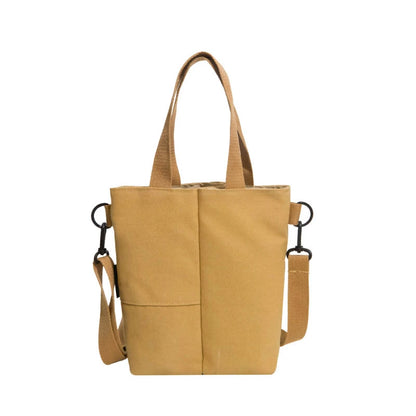 Canvas Tote Handbag Multi Pocket Casual Shoulder Bag Removable Crossbody Strap Solid Color Daily