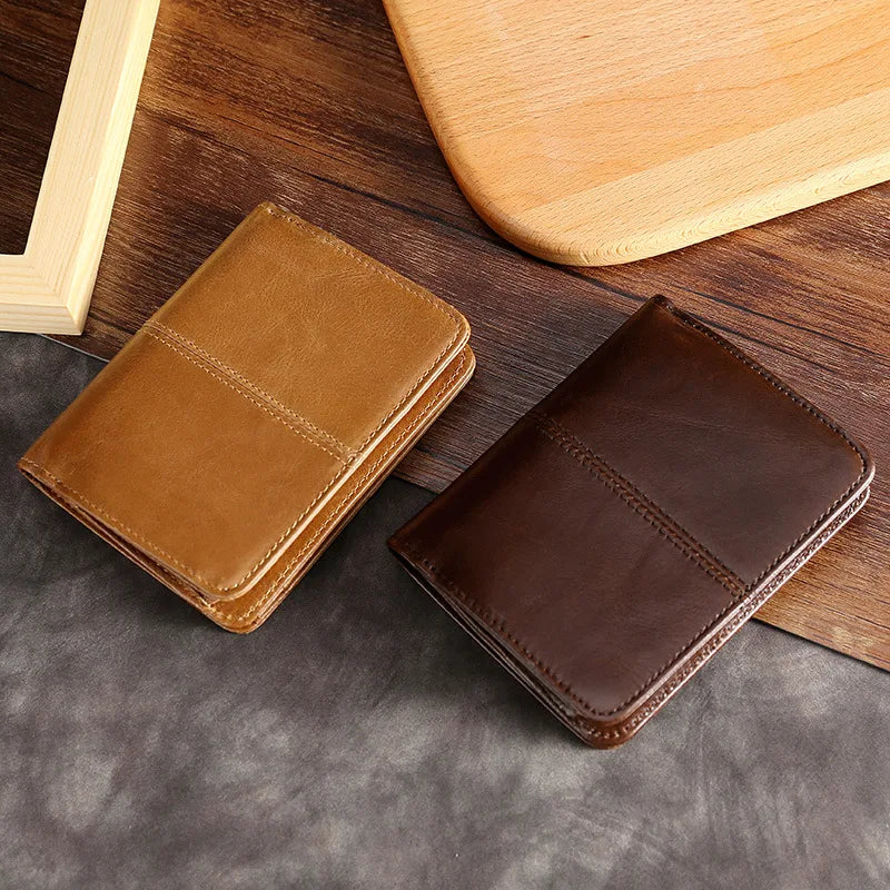 Oil Wax Leather Men S Short Wallet Zipper Pocket Coin Purse