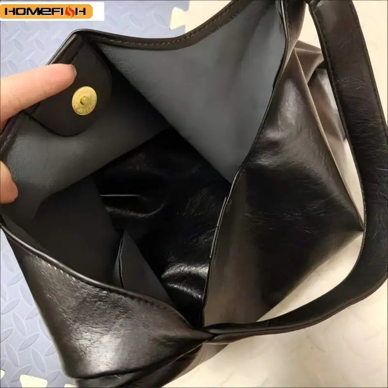 Retro Simple Large Women Tote Shoulder Bag Lightweight Daily Handbag Multi Pocket Shopping Work