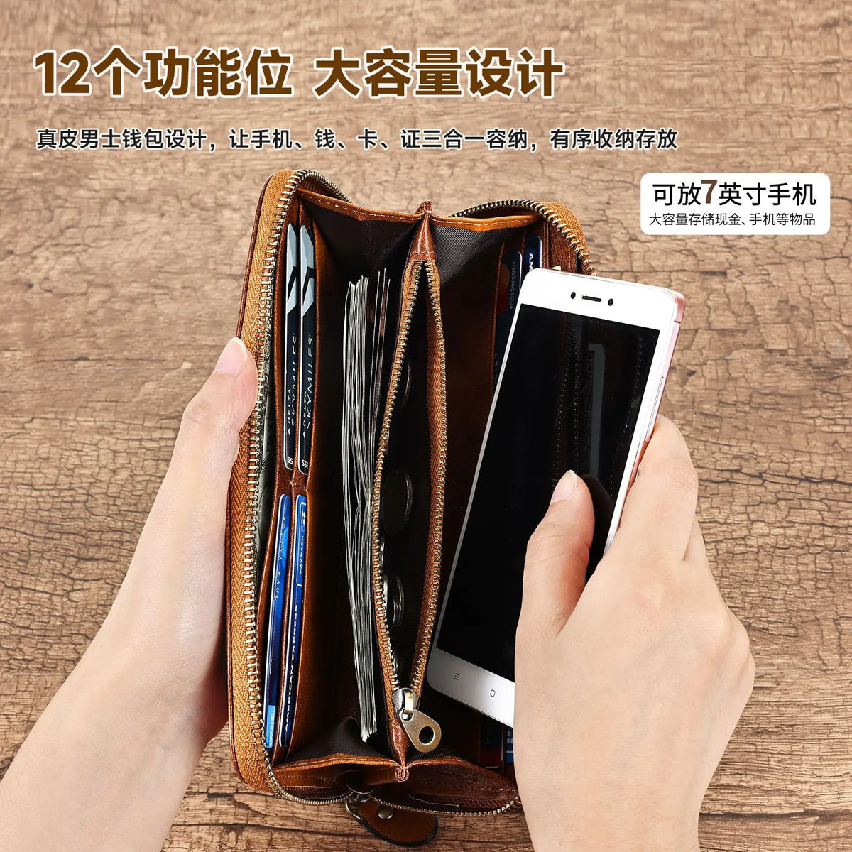Genuine Leather Long Vintage Handcrafted Wallet Cowhide Zipper