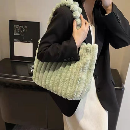 Plush Tote Bag Lightweight Large Capacity Shoulder Tote Bag Women S Solid Color Versatile Commuter