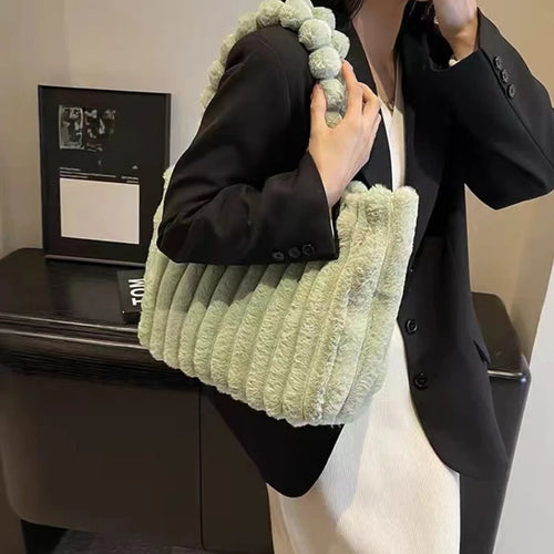Plush Tote Bag Lightweight Large Capacity Shoulder Tote Bag Women S Solid Color Versatile Commuter