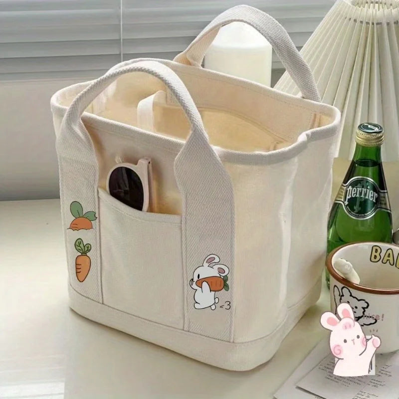 Cute Rabbit & Carrot Canvas Tote Bag – Casual Shoulder Bag