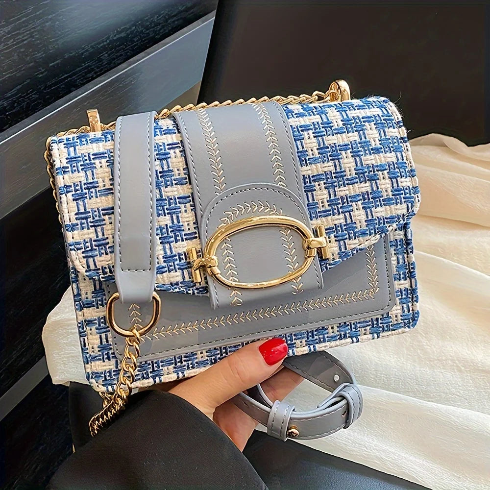 Chic Mini Plaid Tweed Crossbody Bag Adjustable Strap