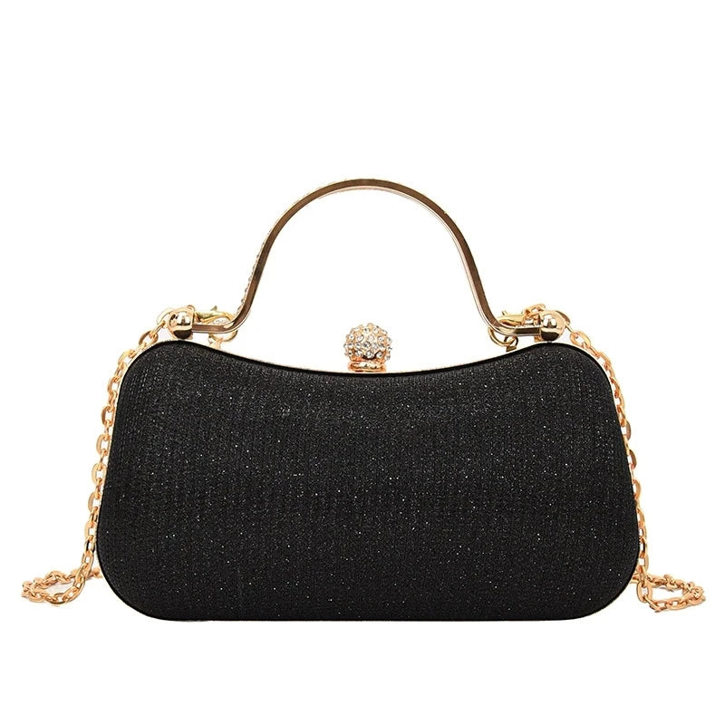 Rhinestone Evening Clutch Bag with Gold Chain Strap
