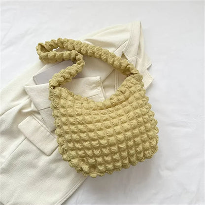 Homefish Crossbody Bag Pleated Design Embroidered Plaid Shoulder Underarm Bags Simple Large Capacity