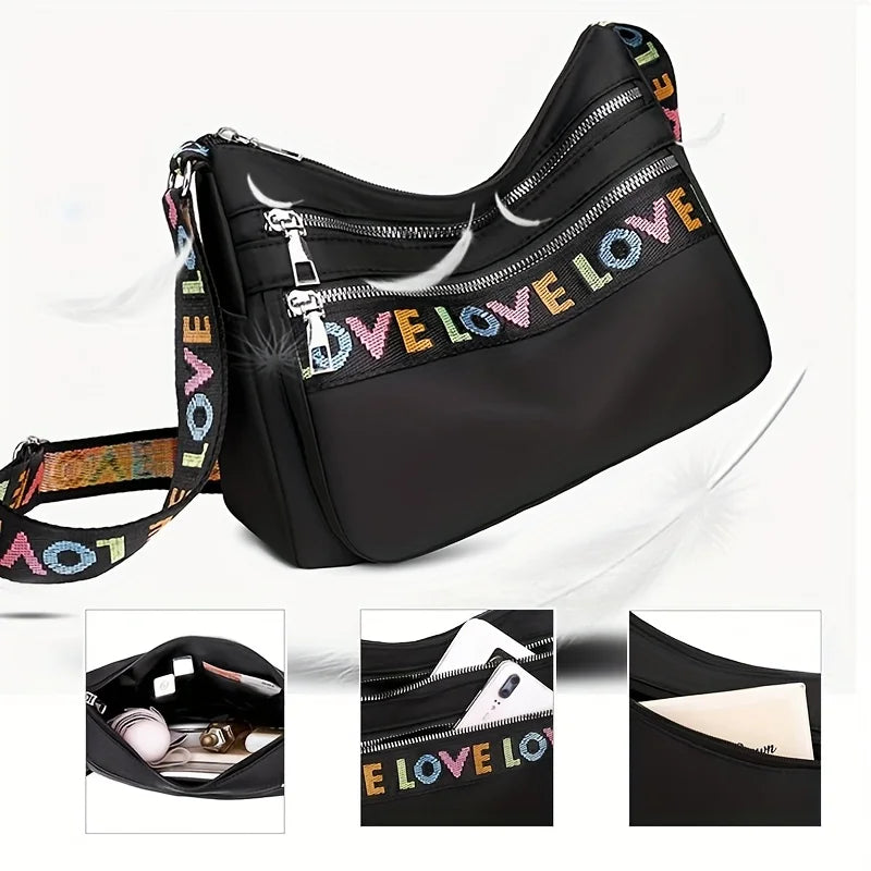 Letter Pattern Crossbody Bag – Large Capacity Oxford Shoulder Bag