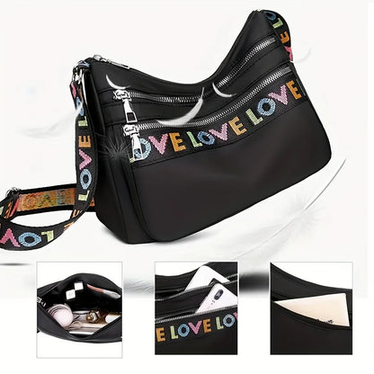 Letter Pattern Crossbody Bag – Large Capacity Oxford Shoulder Bag
