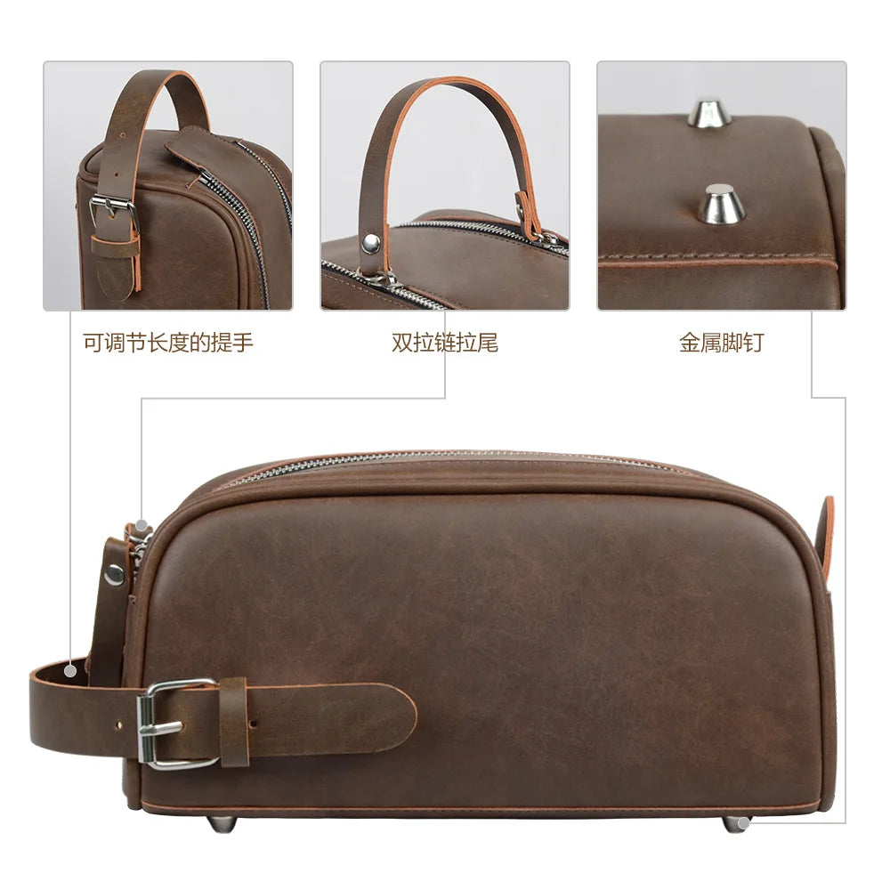 Pu Retro Large Capacity Waterproof Wash Bag High-Grade Cosmetic Storage Travel Handbag - Waterproof