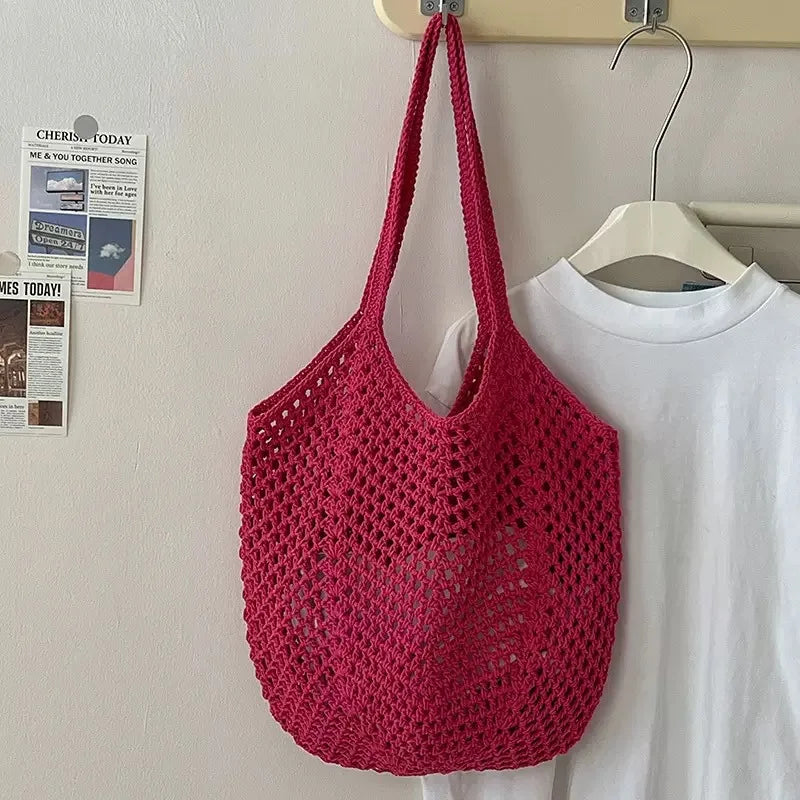 Summer Beach Tote Shoulder Bag Straw Weav Handbag Large Capacity Vacation Weaving Hollow Bags Women