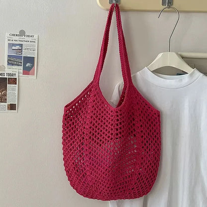 Summer Beach Tote Shoulder Bag Straw Weav Handbag Large Capacity Vacation Weaving Hollow Bags Women
