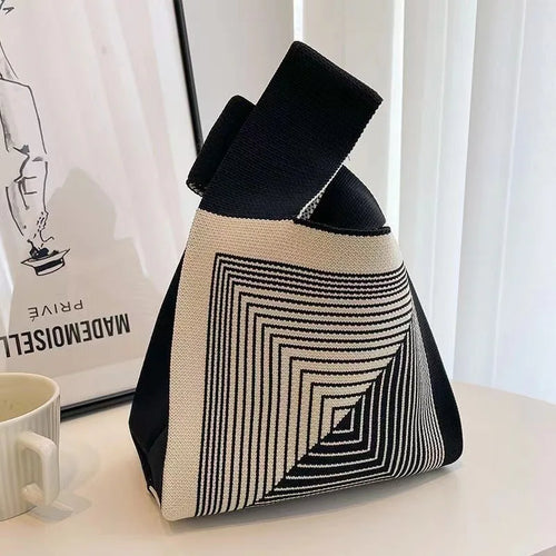 Graphic Knit Wrist Bag Mini Tote for Women