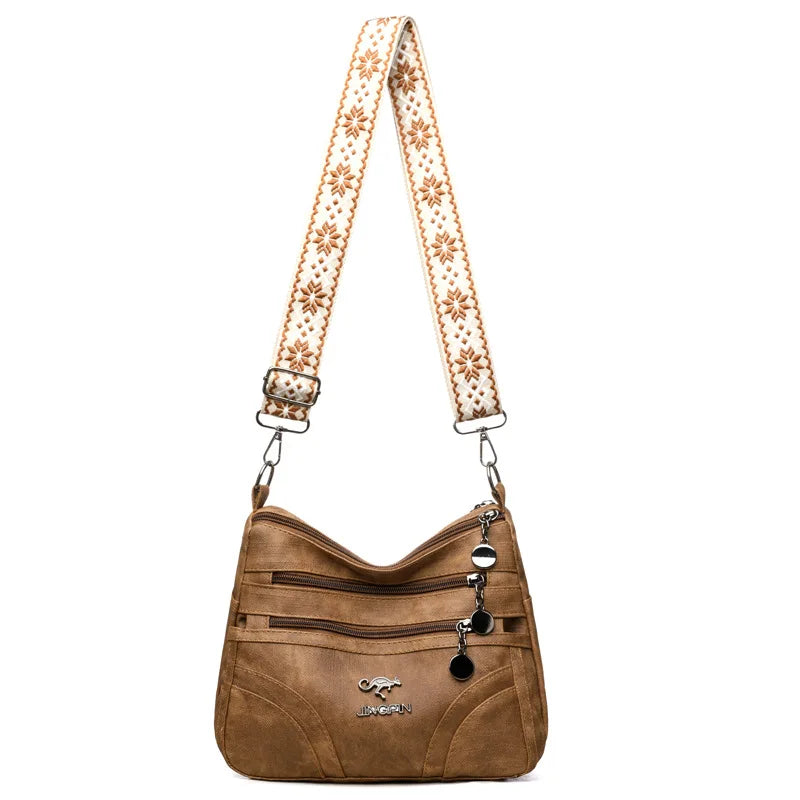 Vintage Shoulder Bag – Multi Layer Faux Leather Crossbody Handbag for Women
