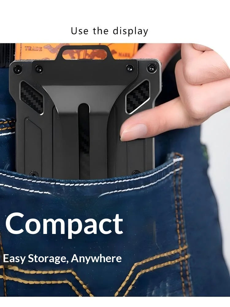 Homefish Slim Metal Wallet Men Rfid Blocking Money Clip Clear Id Window Carbon Fiber Texture Travel