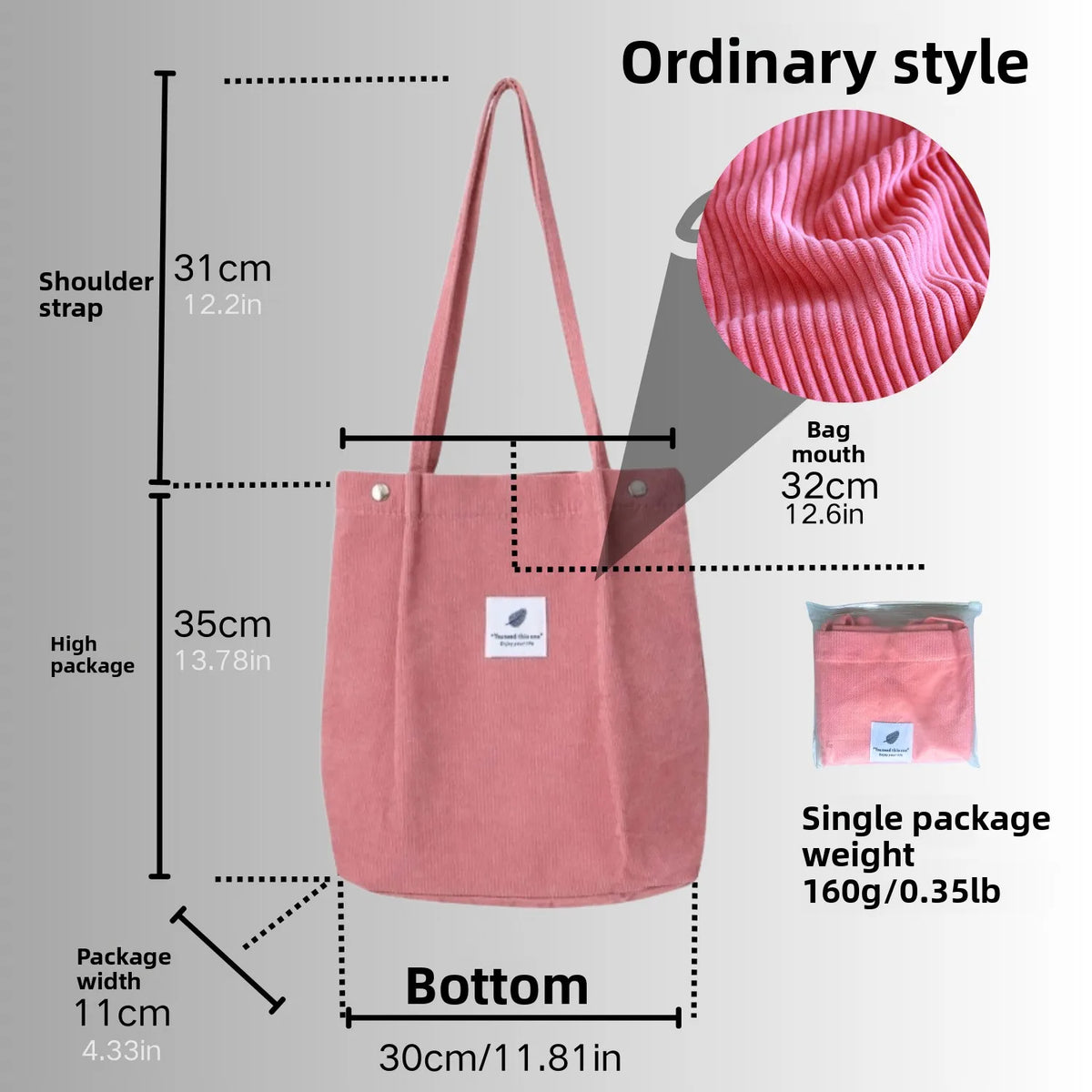 Corduroy Canvas Tote Bag – Minimalist Shoulder Bag for Women