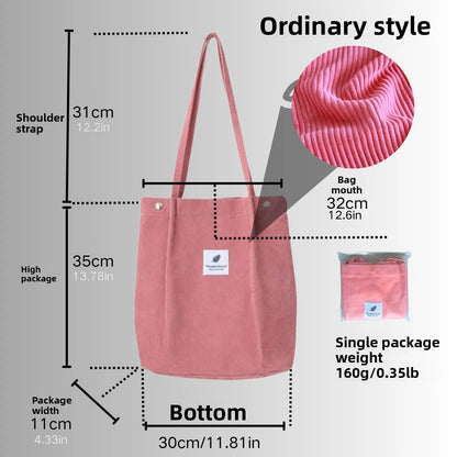 Corduroy Canvas Tote Bag – Minimalist Shoulder Bag for Women