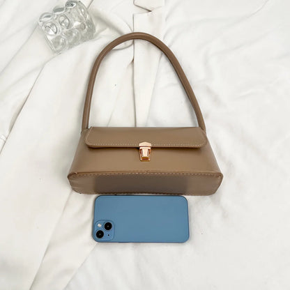 Vintage Glossy Shoulder Bag Leather Texture Gold Buckle Lightweight Large Capacity Pu Water