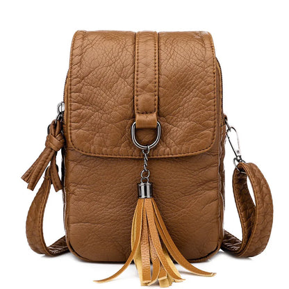 Tassel Crossbody Bag for Women – PU Leather Shoulder Messenger Handbag
