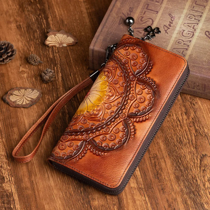 Women S Top Layer Cowhide Wallet Long Vintage Genuine Leather Wallet