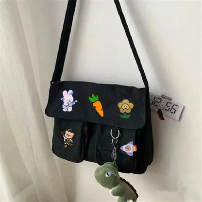Canvas Crossbody Shoulder Bag – Cute Cartoon Patch School Bag