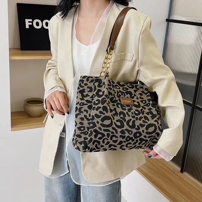 Large Leopard Print Canvas Tote Bag – Women's Shoulder Purse