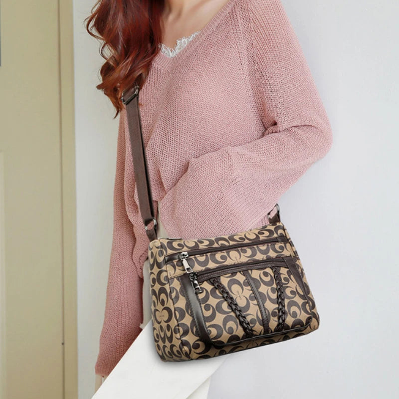 Monogram Print Crossbody Shoulder Bag – Women's PU Leather Handbag