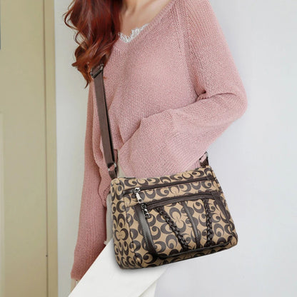 Monogram Print Crossbody Shoulder Bag – Women's PU Leather Handbag