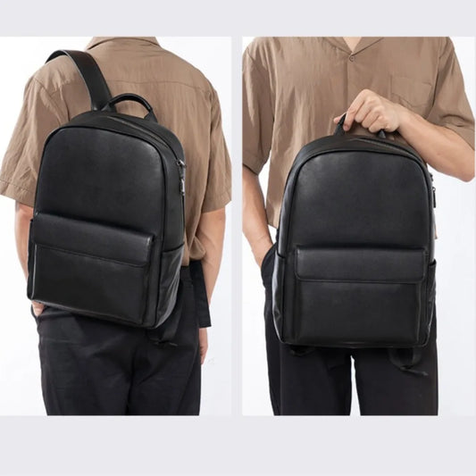 Waterproof School Bag Simple Men S Genuine Leather High-Quality Travel Backpack 15 6-Inch Laptop