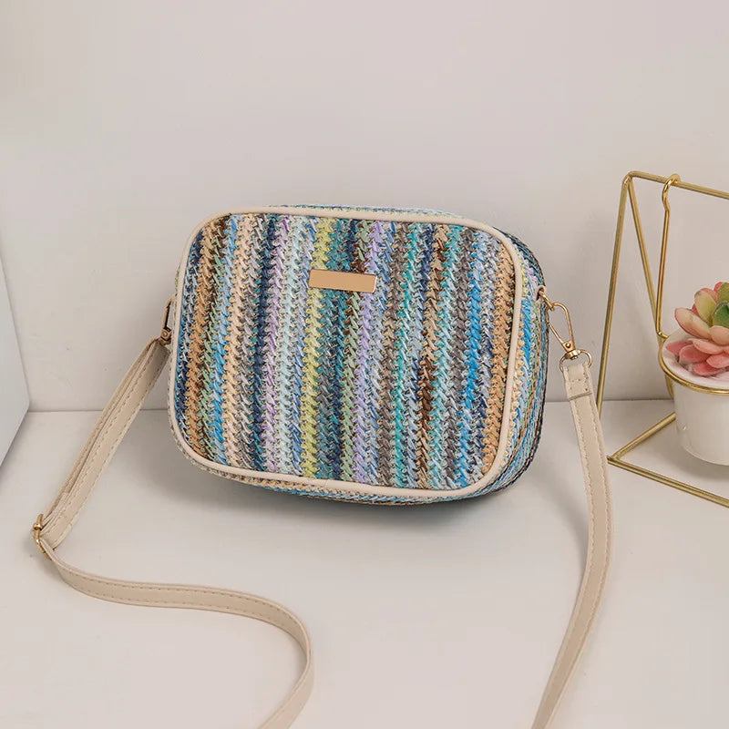 Straw Woven Crossbody Bag Women Colorful Boho Shoulder Bag