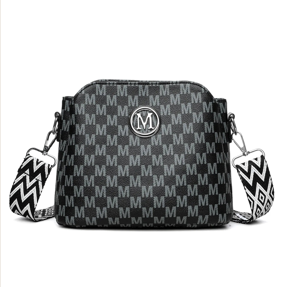 Monogram Crossbody Bag for Women – Retro Faux Leather Shoulder Bag