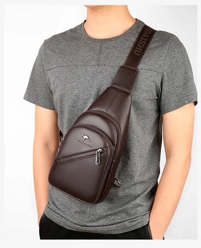 Men S Chest Bag Zipper Cross-Body Casual Shoulder Leather Large Capacity Business Backpack