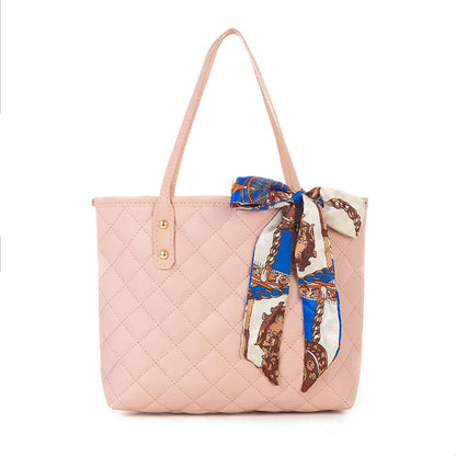 Quilted Tote Bag with Scarf – Large Capacity Women's Shoulder Bucket Bag