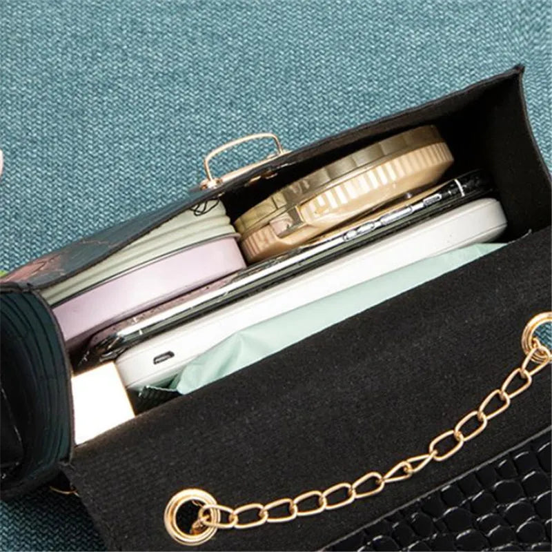 Crocodile Pattern Mini Tote Bag – Chain Crossbody Handbag