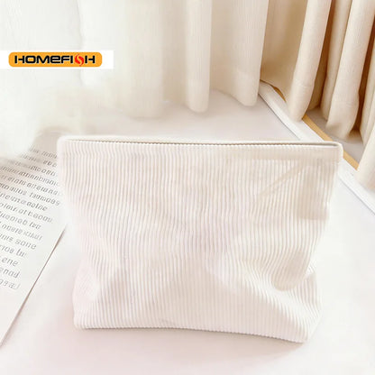 Homefish Corduroy Cosmetic Bag Large Capacity Portable Travel Makeup Organizer Zipper Women Daily