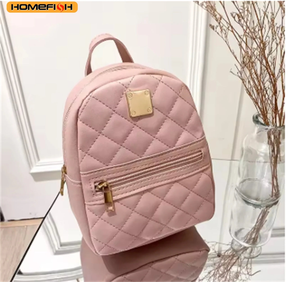 Homefish Female Rhombus Plaid Pattern Bag Large Size Commuter Backpack Casual Minimalist Shoulder