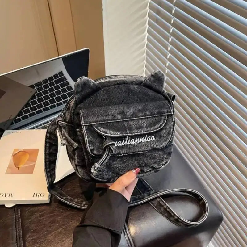 Cat Ear Denim Crossbody Bag – Mini Shoulder Bag for Women