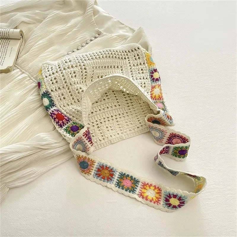 Crochet Tote Bag for Women – Floral Knit Beach Shoulder Bag