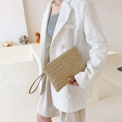 Straw Woven Clutch Bag – Minimalist Boho Wristlet for Women