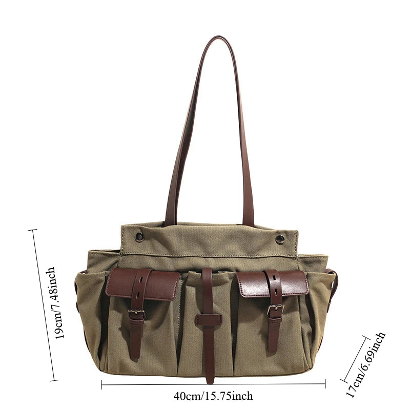 Women Canvas Tote Shoulder Bag Large Capacity Vintage Casual Daily Office Handbag Trend Female Hand