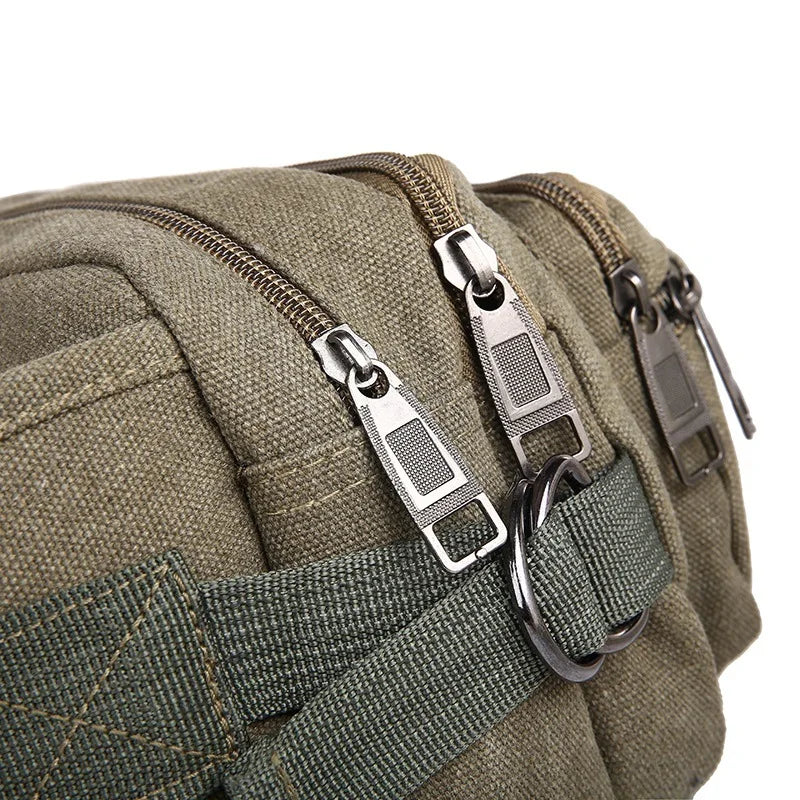 Waterproof Canvas Fanny Pack Large Capacity Multi-Layer Mobile Phone Change Storage Outdoor Travel