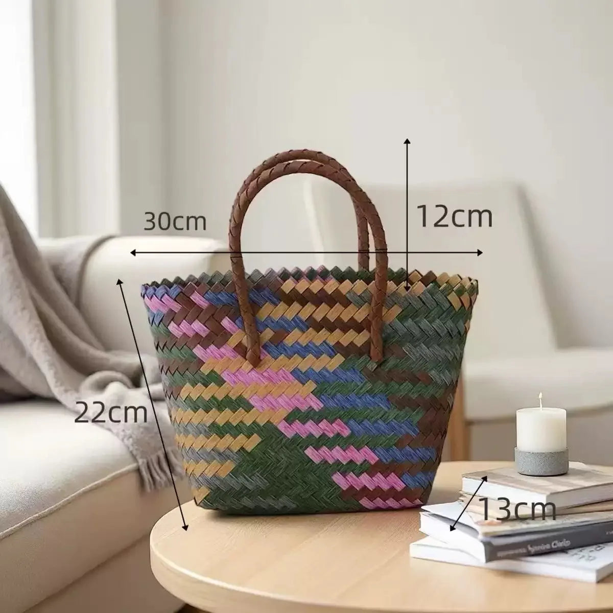 Handwoven Straw Tote Bags Multi Size Natural Woven Basket Bag Handbag Bamboo Handles Women Bohemian