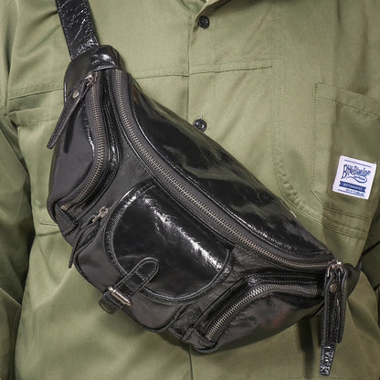 Top-Grain Cowhide Ipad Mini Waist Bag Genuine Leather Casual Chest Bag Multi-Functional Motorcycle