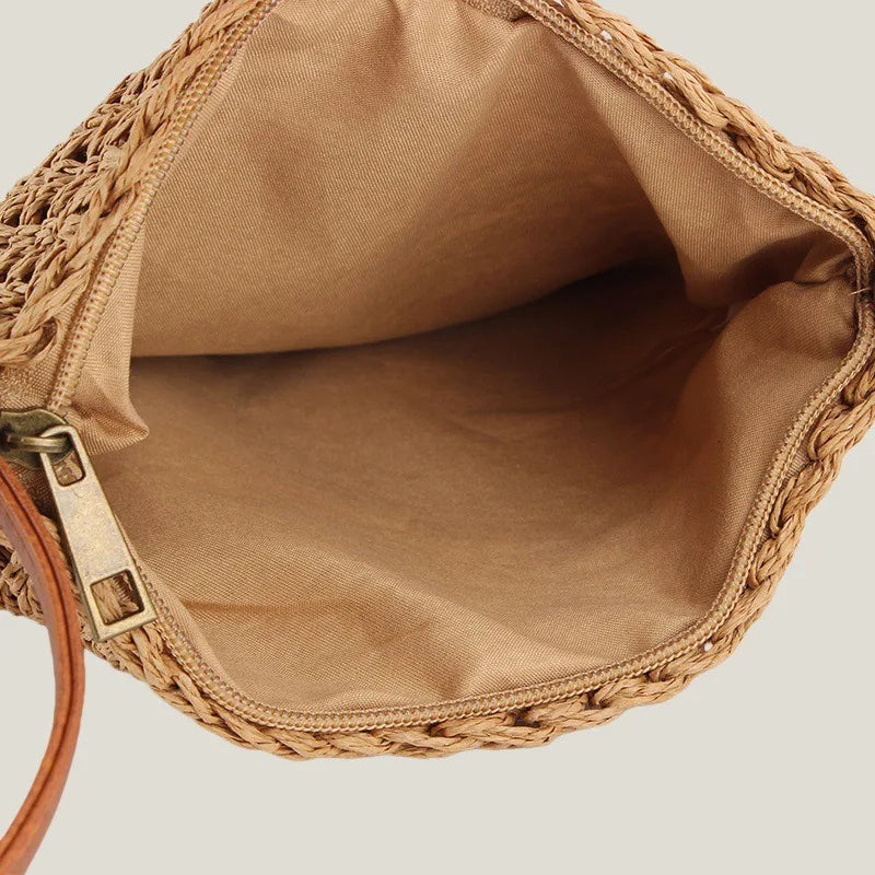 Straw Crossbody Bag with Tassel & Adjustable Leather Strap