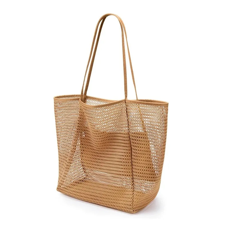 Lightweight Mesh Large Capacity Tote Bag Breathable Openwork Women Shoulder Purse