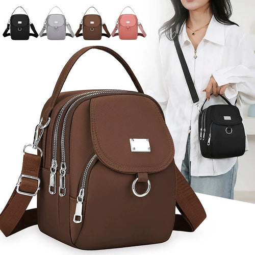 Mini Crossbody Bag for Women – Lightweight Nylon Multi-Zip Shoulder Purse