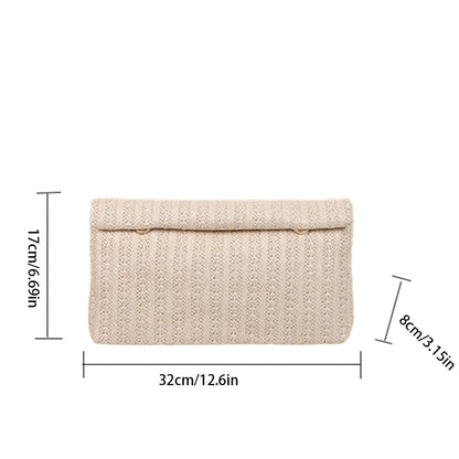 Vacation Wallet Solid Color Woven Straw Flip Bag Large Capacity Portable Handbag Daily Travel
