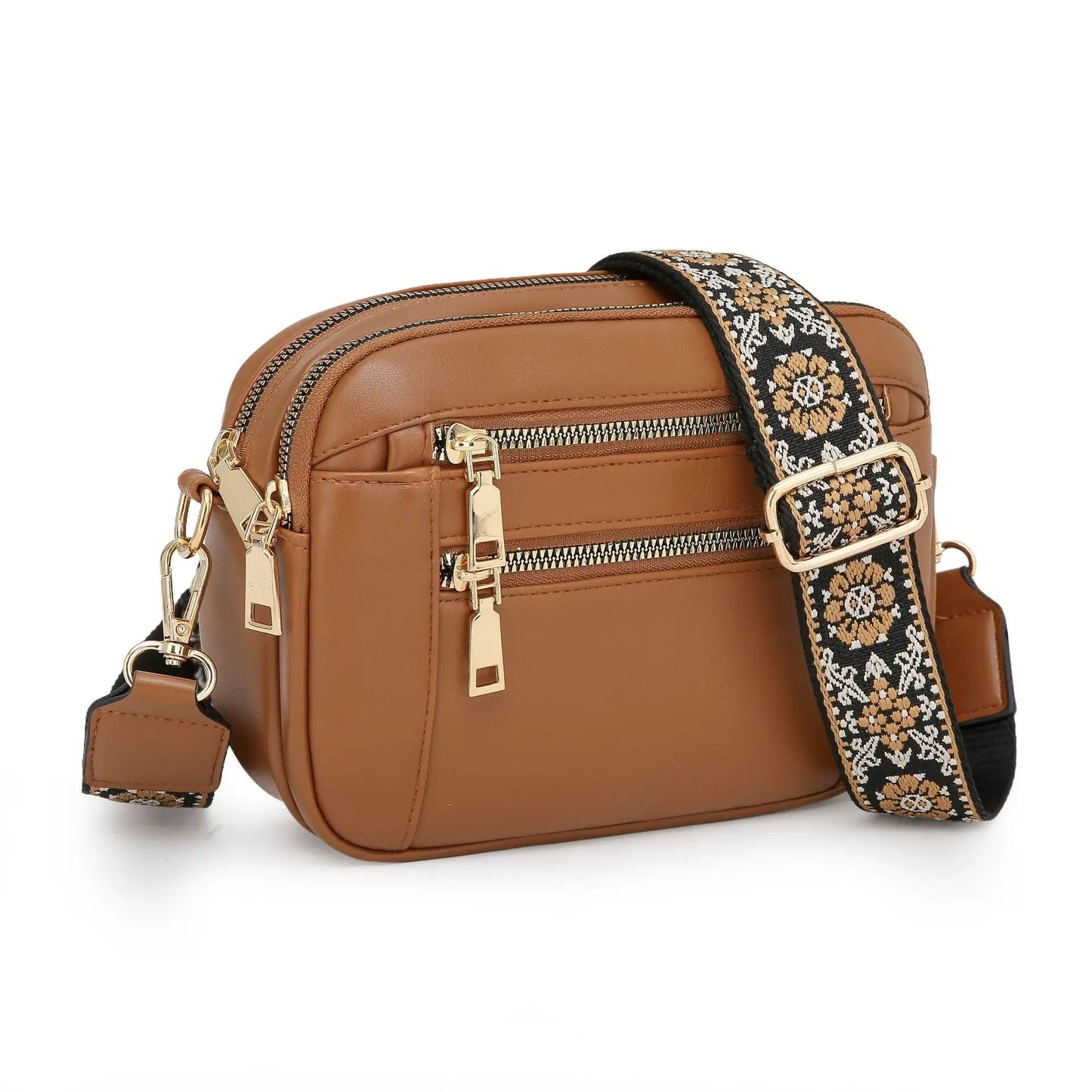 Stylish Wide Shoulder Strap Leather Crossbody Bag States Color Matching Zipper Small Square Suitable